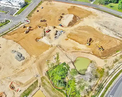 A drone shot of some excavation work at the Livingston Apartments in Moseley, VA