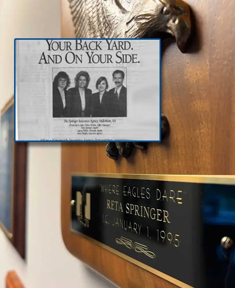 Newspaper clipping and plaque